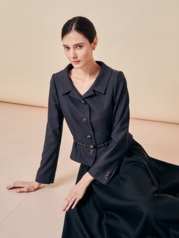 아르테 스퀘어 칼라 링버튼 재킷 