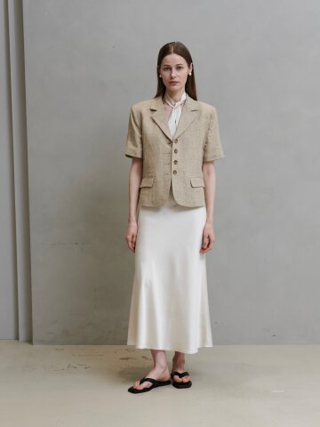 포멀 체크 린넨 자켓_베이지