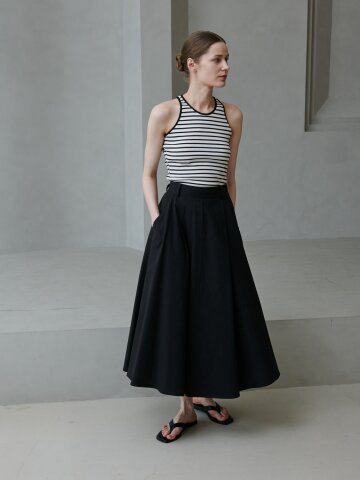 코튼 플레어 롱 스커트_블랙