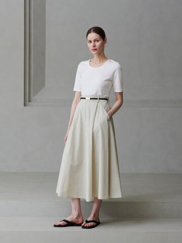 코튼 플레어 롱 스커트_베이지