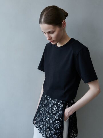 크롭 더블 패드 티셔츠_블랙