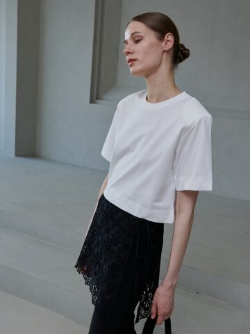 크롭 더블 패드 티셔츠_아이보리