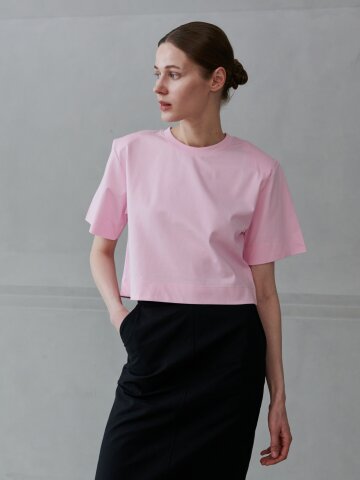 크롭 더블 패드 티셔츠_핑크