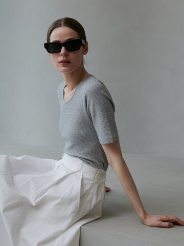 골지 유넥 티셔츠_그레이