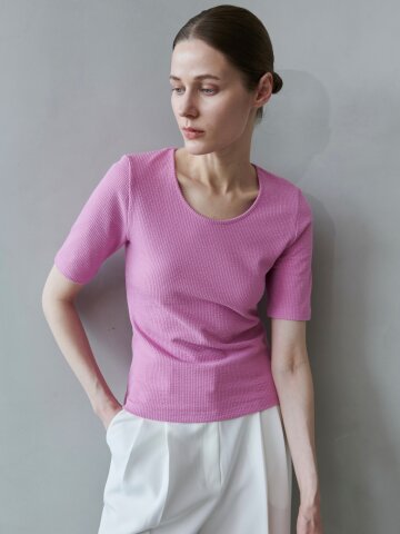 골지 유넥 티셔츠_핑크