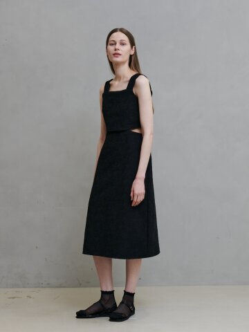 자가드 오프닝 원피스_블랙