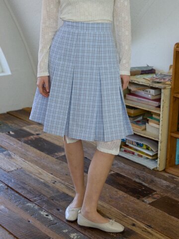 Berry Mix Check Pleated Skirt_Blue