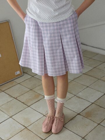 Berry Mix Check Pleated Skirt_Pink