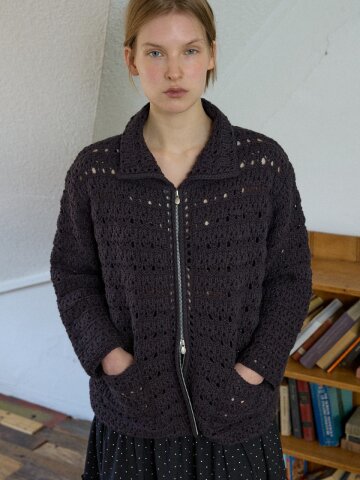 3/19예약배송_Cozy Crochet Zip-up Cardigan_Charcoal