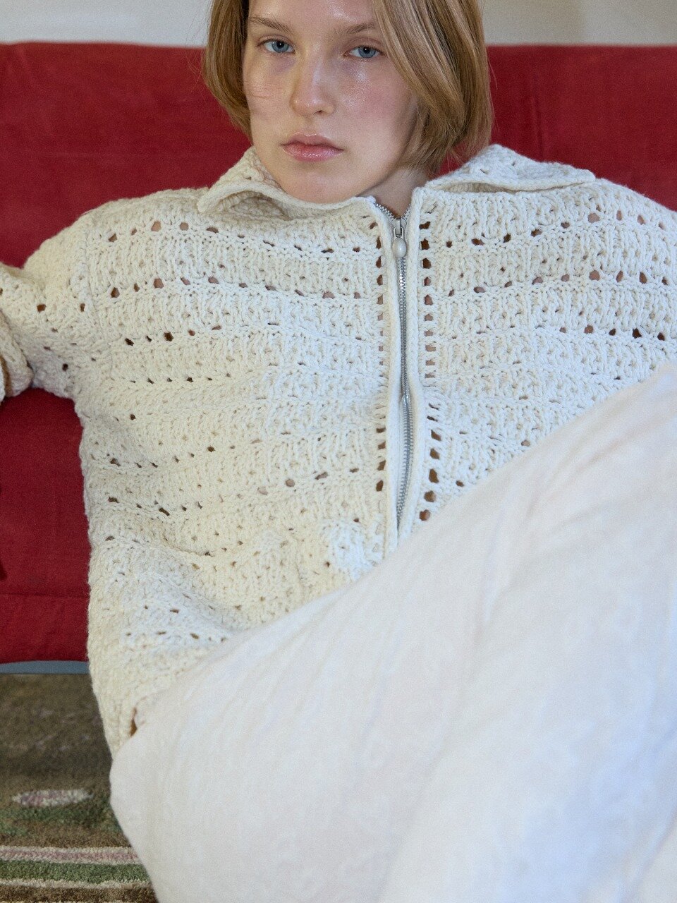 Cozy Crochet Zip-up Cardigan_Cream