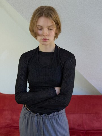 Flower Lace Layered Top Set_Black