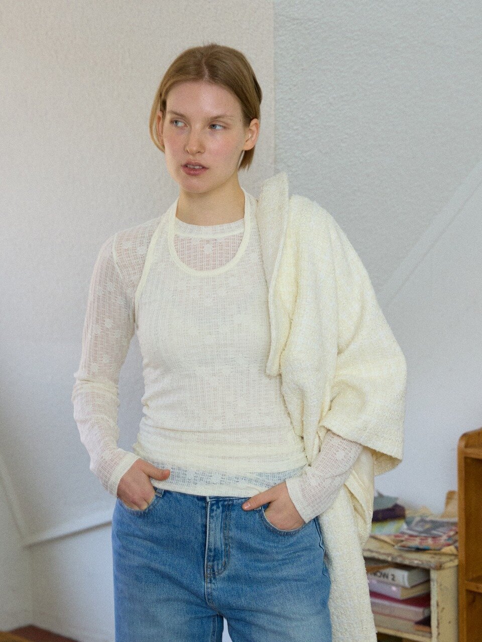 Flower Lace Layered Top Set_Ivory