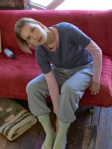 Mini Dot Boat-Neck Top_Charcoal