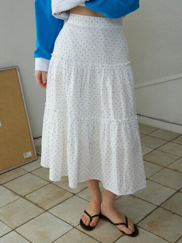 Pure Dot Tiered Ruffle Skirt_White