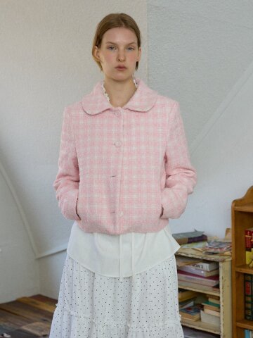 Round Callar Tweed Jacket_Pink