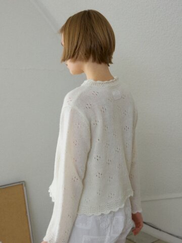 Scalloped Eyelet Cardigan_Ivory