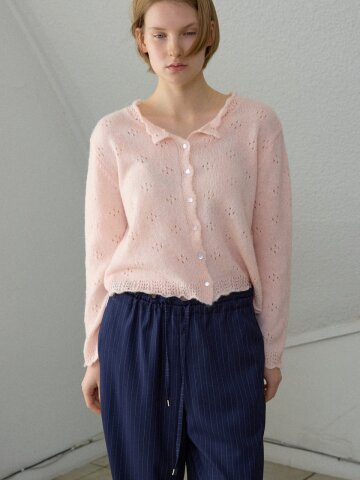 Scalloped Eyelet Cardigan_Pink