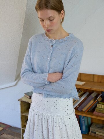 Scalloped Eyelet Cardigan_Skyblue
