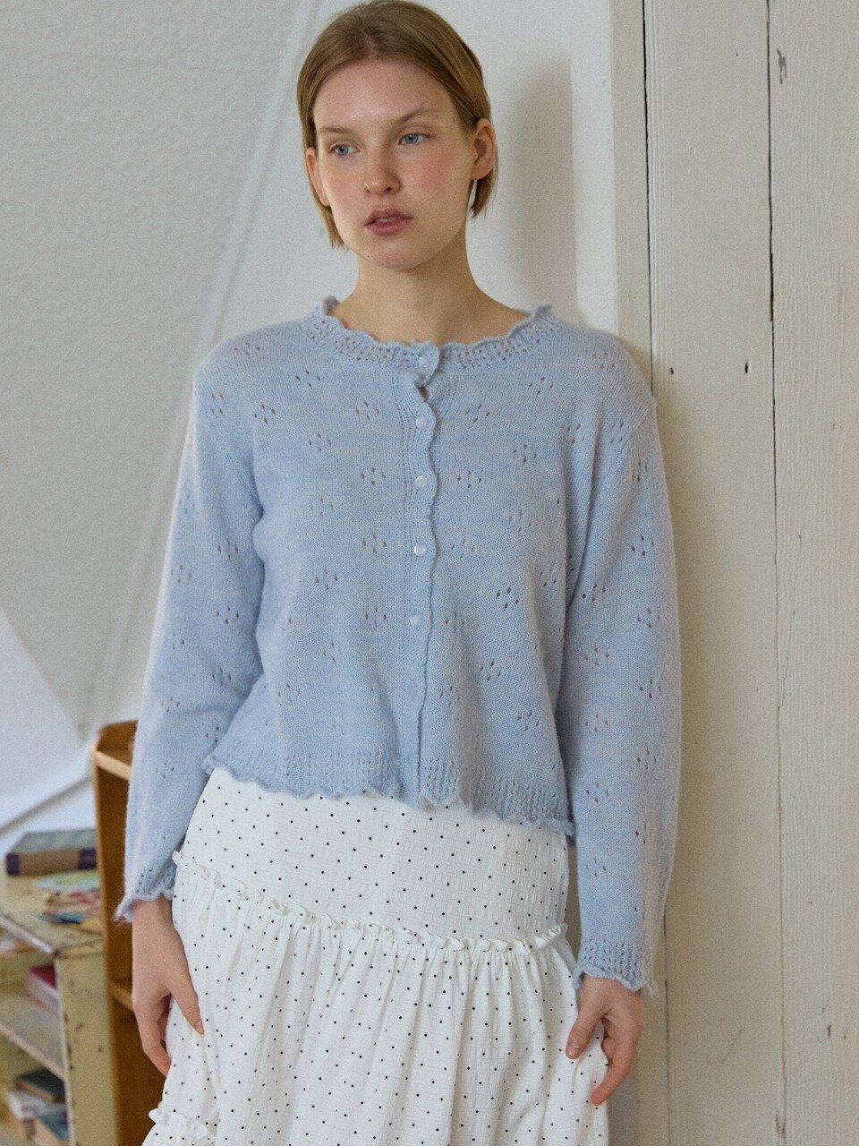Scalloped Eyelet Cardigan_Skyblue