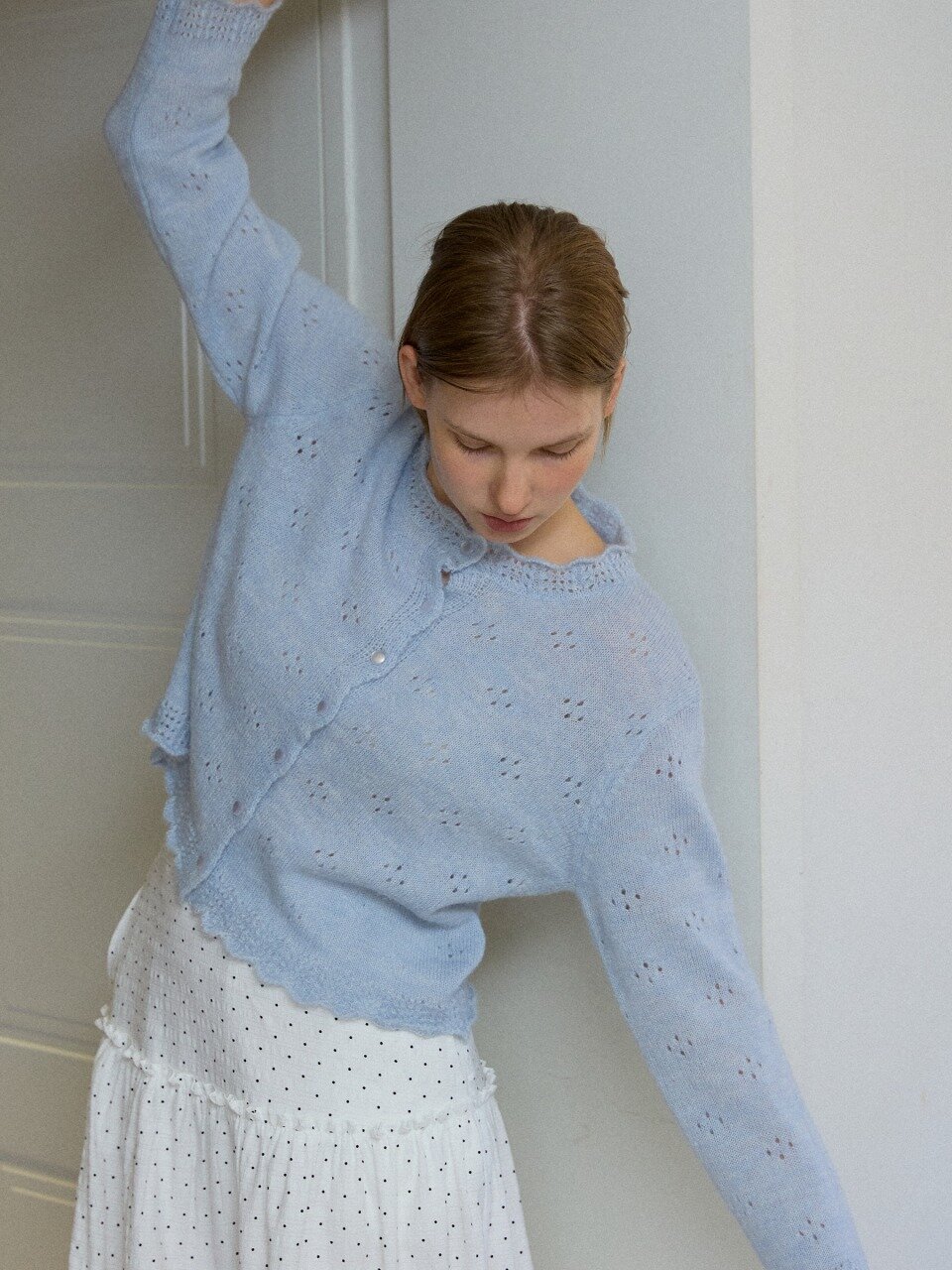 Scalloped Eyelet Cardigan_Skyblue