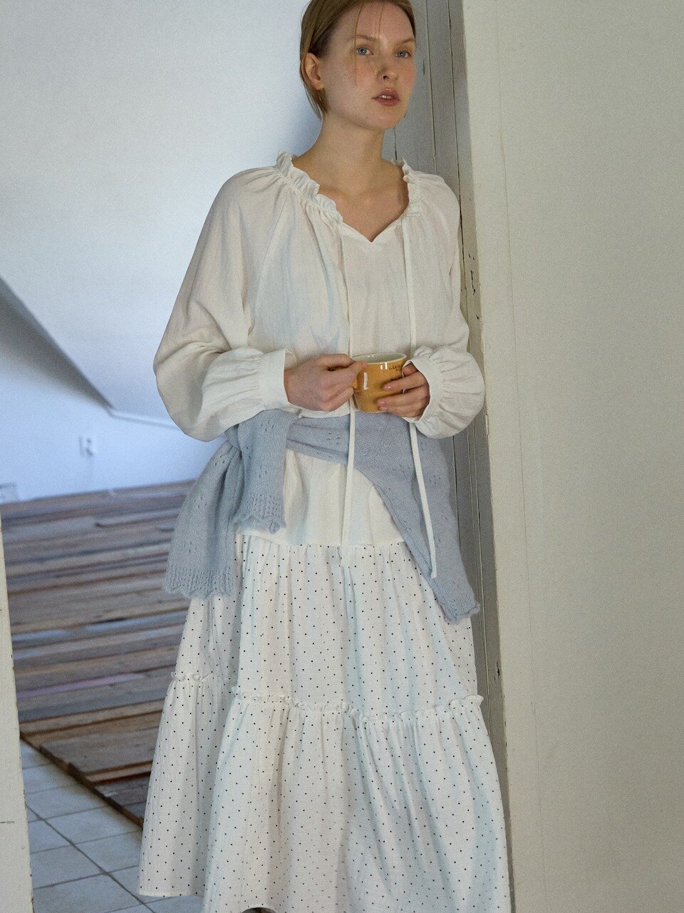 Scalloped Eyelet Cardigan_Skyblue