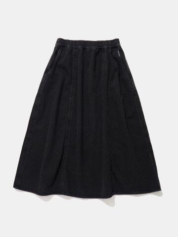 PANEL PLEATED DENIM SKIRT_GRAY JEAN