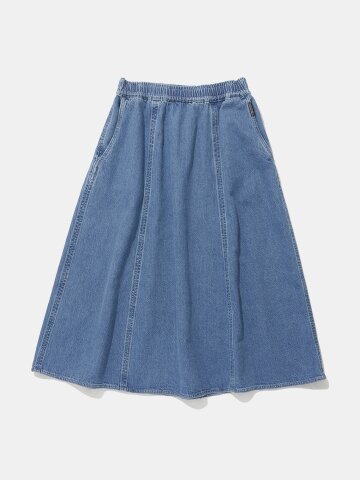 PANEL PLEATED DENIM SKIRT_LIGHT JEAN