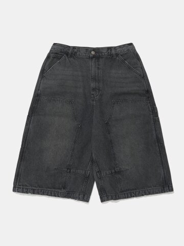 UTILITY DOUBLE-KNEE DENIM BERMUDA SHORTS PANTS_BLACK JEAN