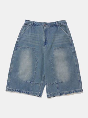 UTILITY DOUBLE-KNEE DENIM BERMUDA SHORTS PANTS_LIGHT JEAN