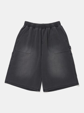 UTILITY WASHED DENIM TERRY SHORTS PANTS_BLACK JEAN