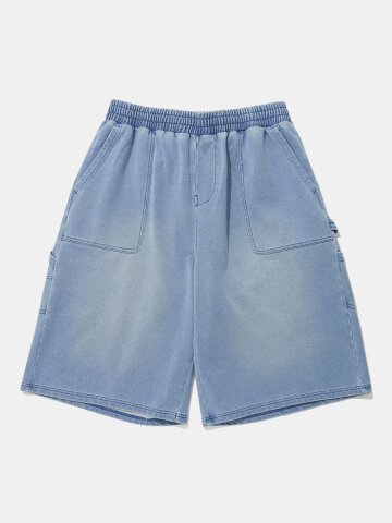 UTILITY WASHED DENIM TERRY SHORTS PANTS_LIGHT JEAN