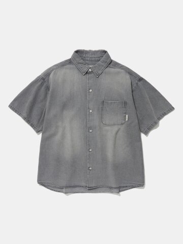 SPRAY WASHED ONE POCKET DENIM S/S SHIRTS_GRAY JEAN