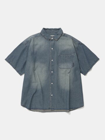 SPRAY WASHED ONE POCKET DENIM S/S SHIRTS_LIGHT JEAN