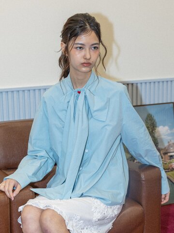 DD_Ribbon tie heart button shirt_BLUE