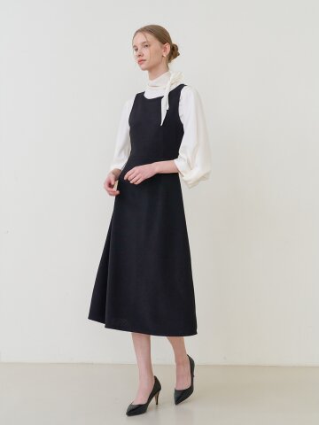 슬리브리스 롱 져지 원피스 블랙 [T61]