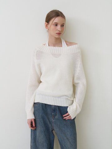 오프숄더 풀오버 니트 아이보리 [T61]