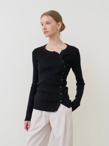 언발 니트 가디건 블랙 [T61]