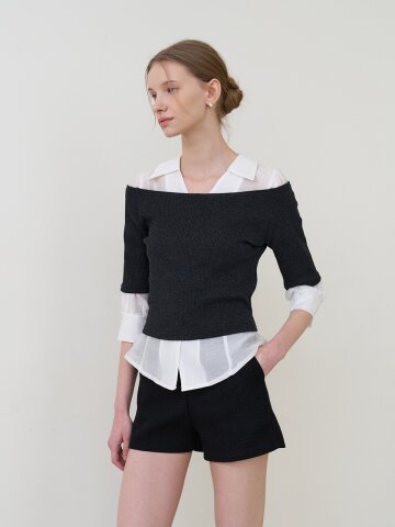 보트넥 레이어드 티셔츠 챠콜 [T61]