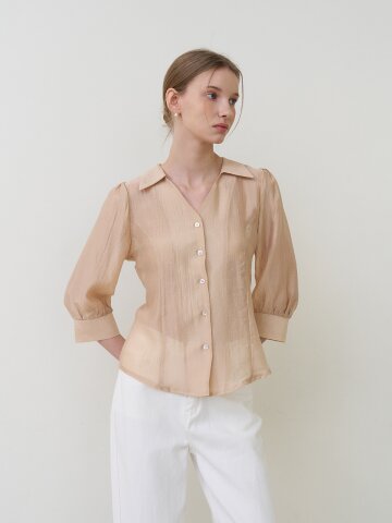 포인티드 카라 블라우스 베이지 [T61]