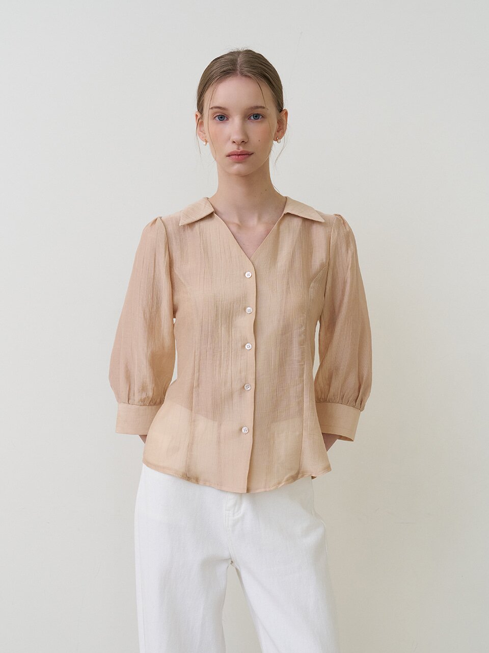포인티드 카라 블라우스 베이지 [T61]
