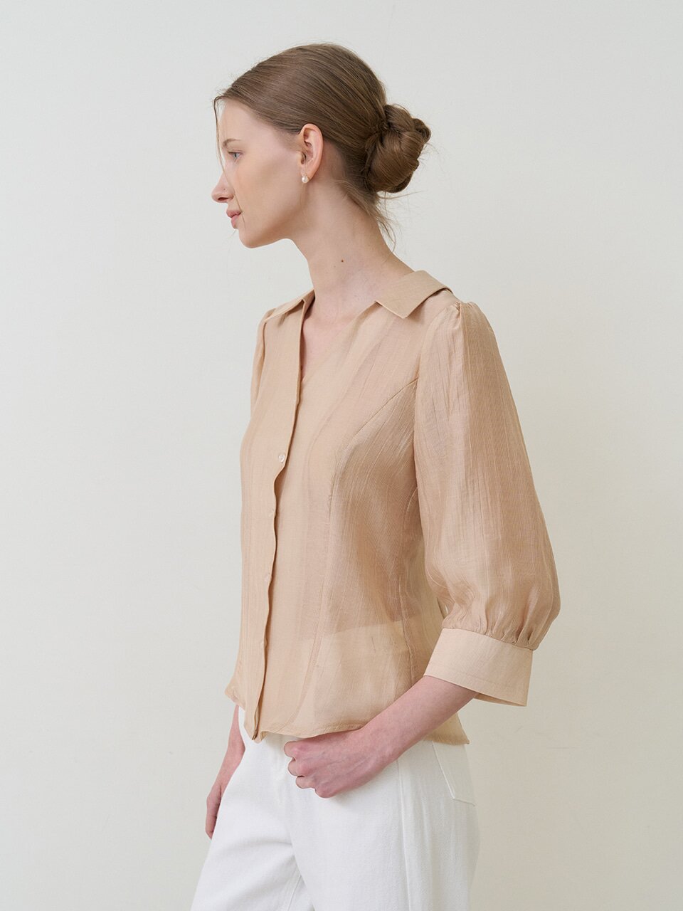 포인티드 카라 블라우스 베이지 [T61]