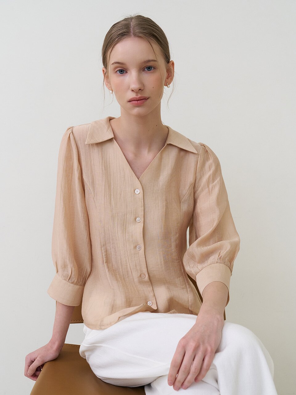 포인티드 카라 블라우스 베이지 [T61]