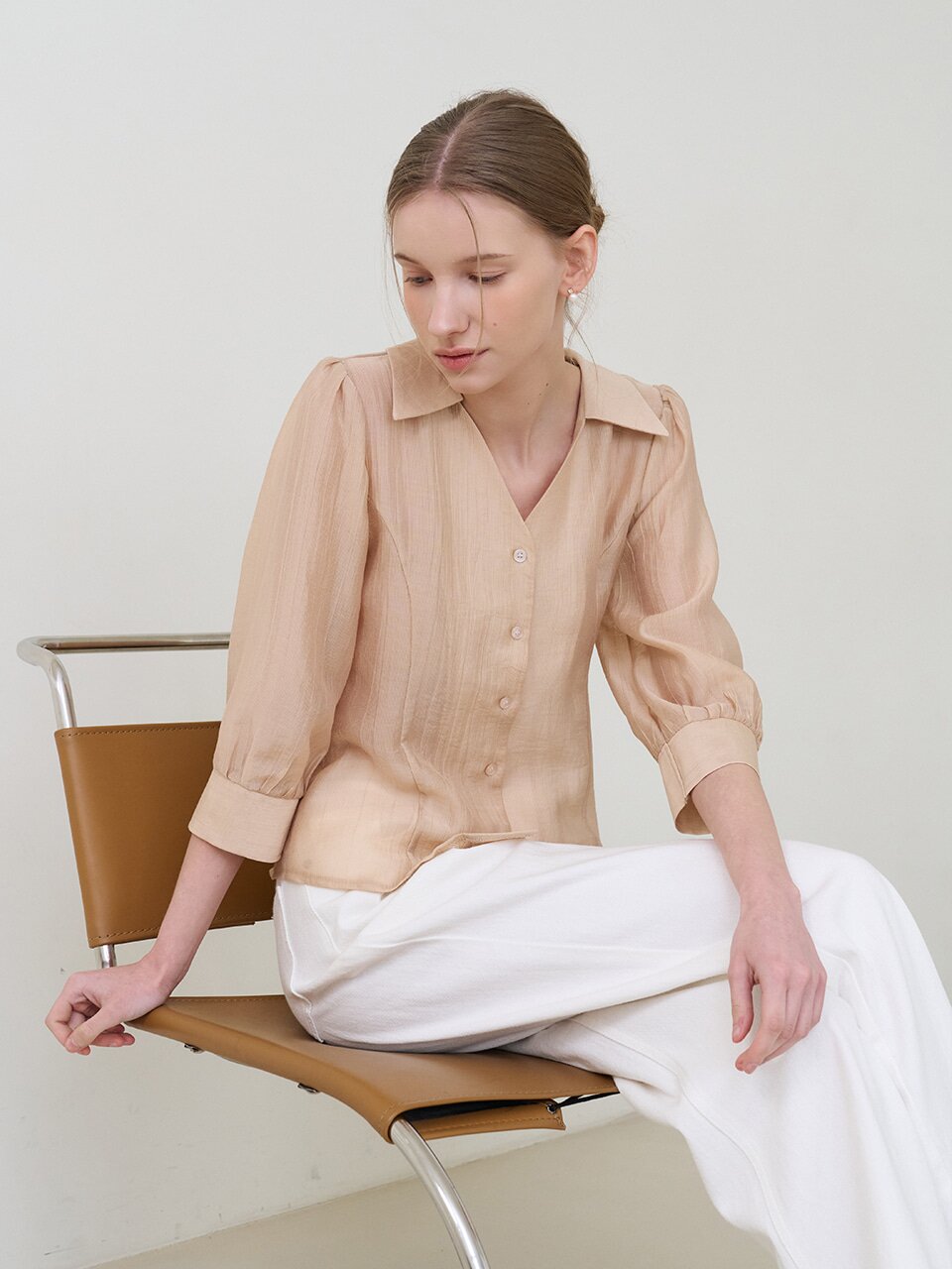 포인티드 카라 블라우스 베이지 [T61]
