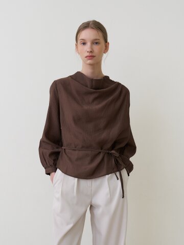 카울넥 스트링 블라우스 브라운 [T61]