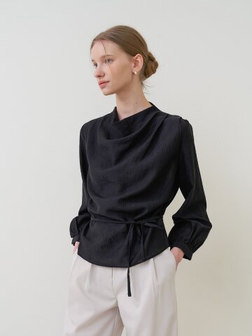 카울넥 스트링 블라우스 블랙 [T61]