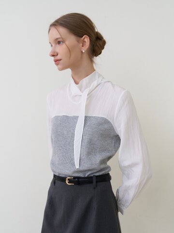 하이넥 뷔스티에 스카프 블라우스 그레이 [T61]