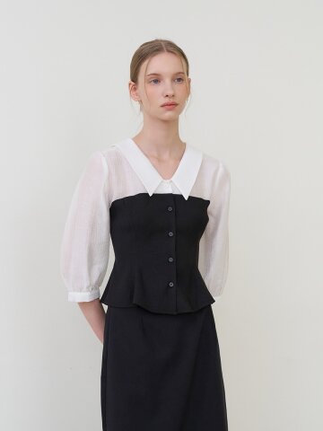 투톤 카라 블라우스 블랙 [T61]