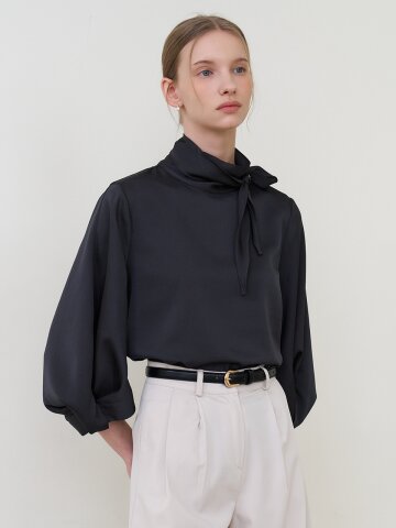 트위스트 스카프 블라우스 챠콜 [T61]