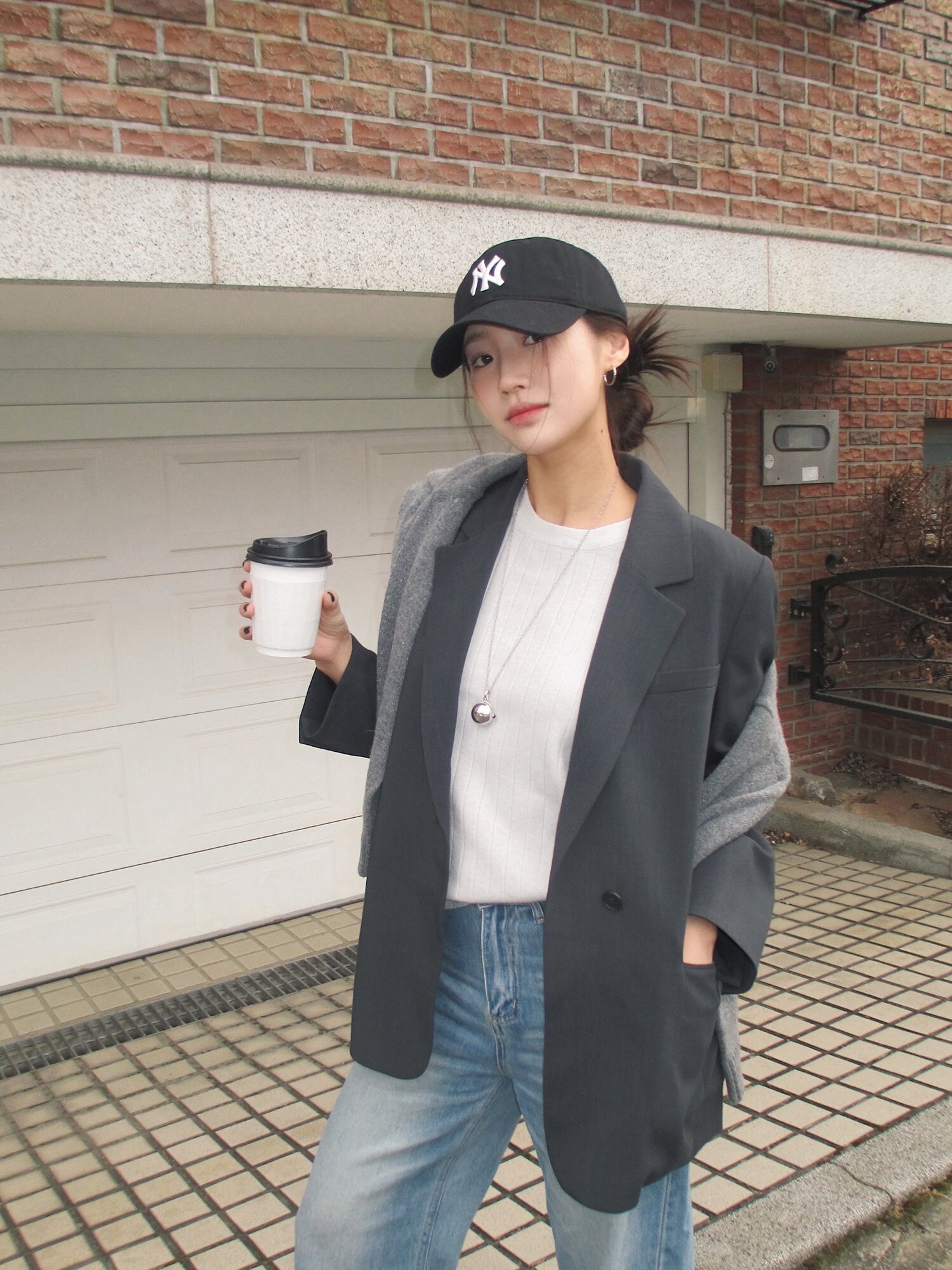 원 버튼 싱글 테일러드 재킷 (DARK GREY)