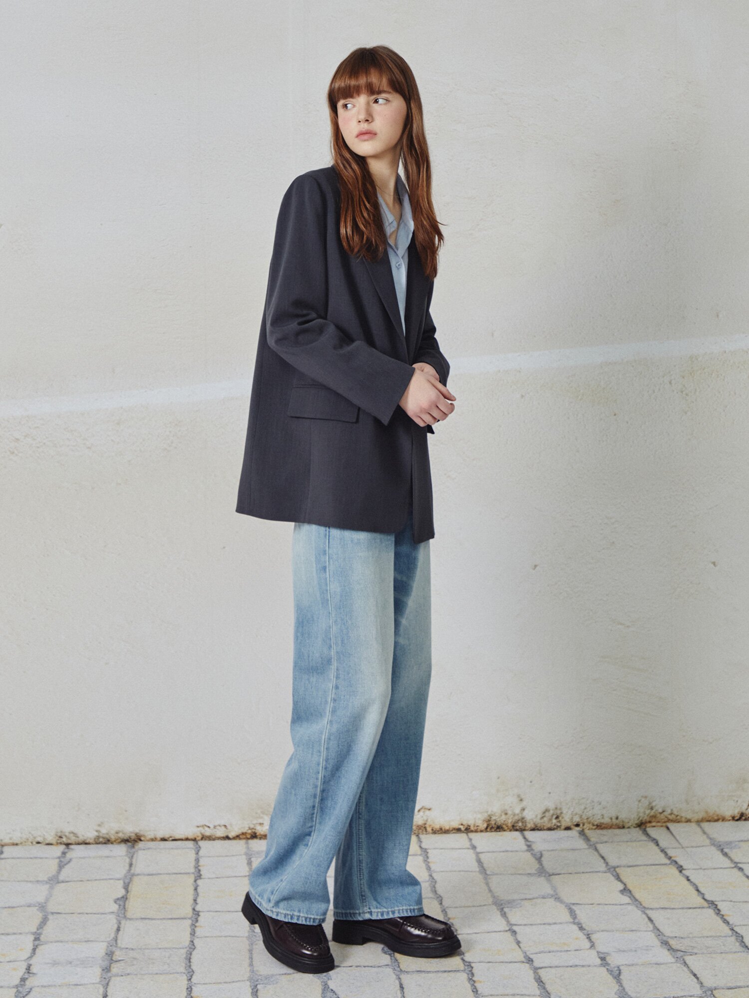 원 버튼 싱글 테일러드 재킷 (DARK GREY)